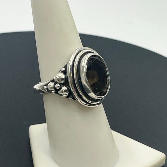 Sterling Silver Artisan Oval Shaped Bezel Set Smoky Quartz Stone Ring Sz 7.75 - Picture 3 of 8